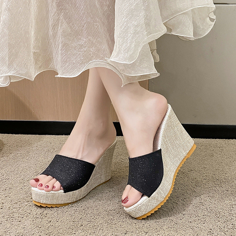 Damen Wedge-Pantoletten mit eleganter Glitzerapplikation R&B