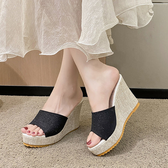 Damen Wedge-Pantoletten mit eleganter Glitzerapplikation R&B