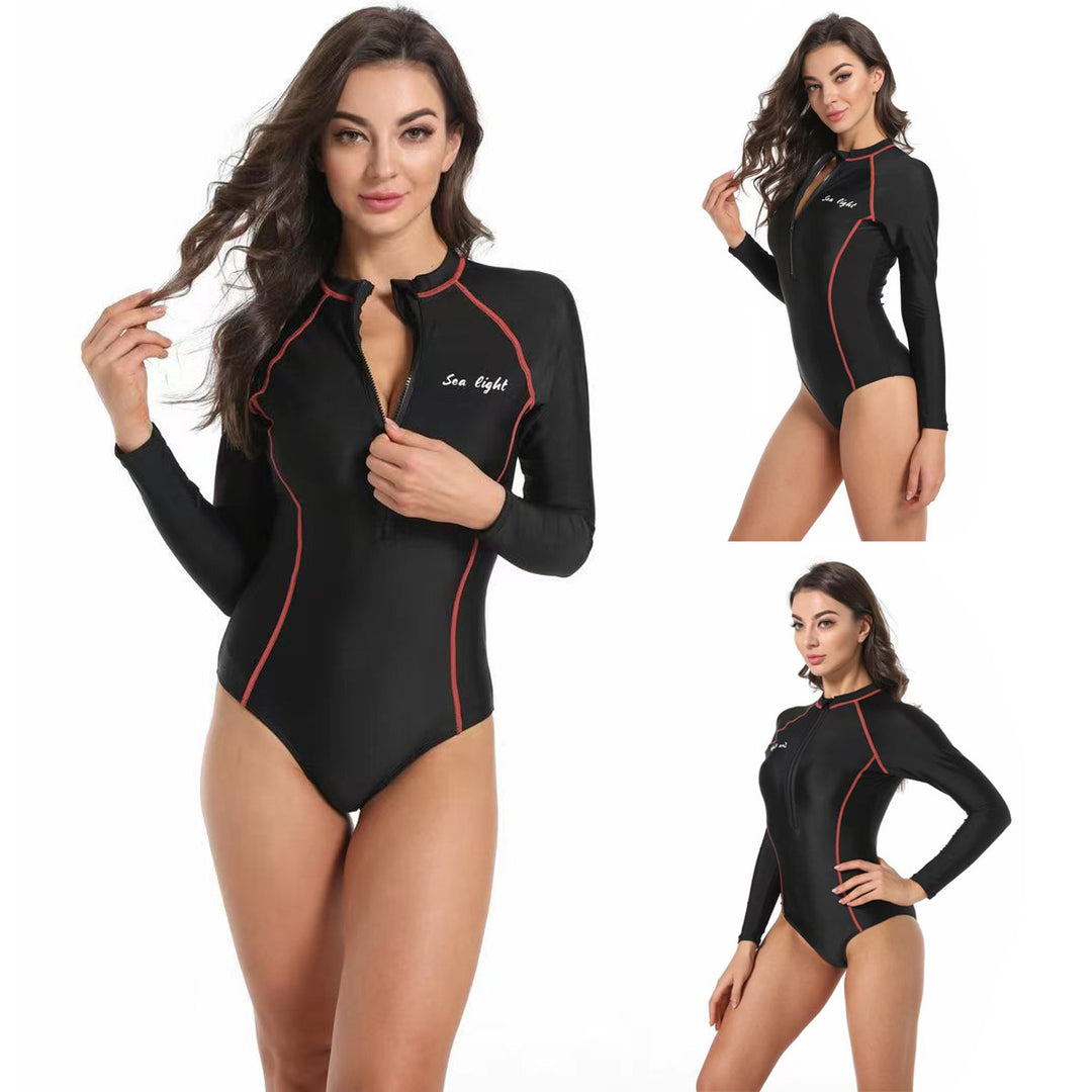 Damen Langarm-Schwimmanzug mit elegantem Reißverschluss und sportlichem Design R&B