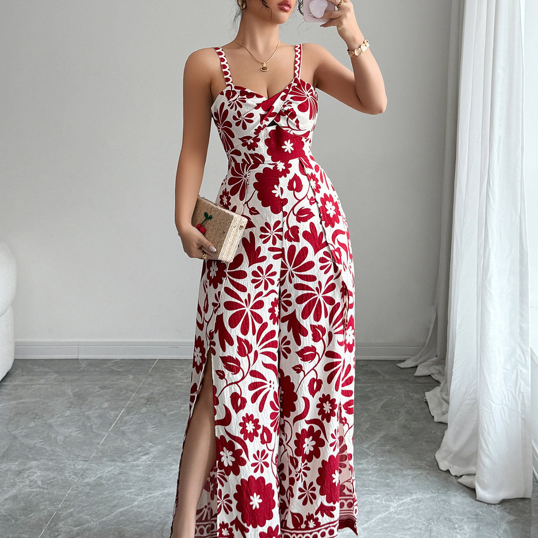 Damen Maxikleid mit tiefem Schlitz und floralem Muster R&B
