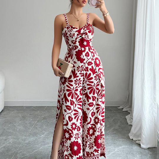 Damen Maxikleid mit tiefem Schlitz und floralem Muster R&B