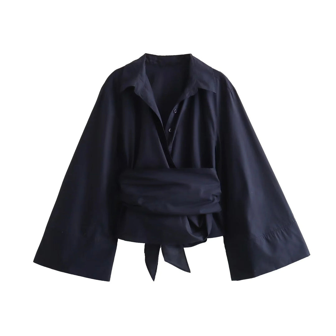 Damen Elegante Bluse mit weitem Ärmel und taillierter Schluppe R&B