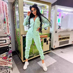 Damen nan kuscheliger Kapuzen-Einteiler mit Reißverschluss und tailliertem Tunnelzug R&B