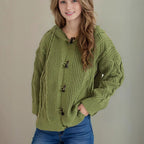 Damen Grobstrickjacke mit Kapuze und Zopfmuster R&B