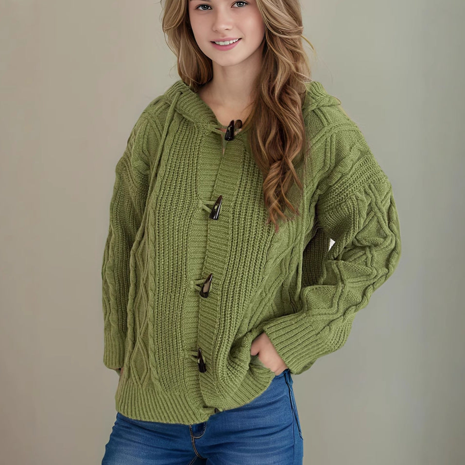 Damen Grobstrickjacke mit Kapuze und Zopfmuster R&B