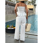 Damen Elegantes Oberteil mit gerafftem Bustier und weiten Hosen R&B