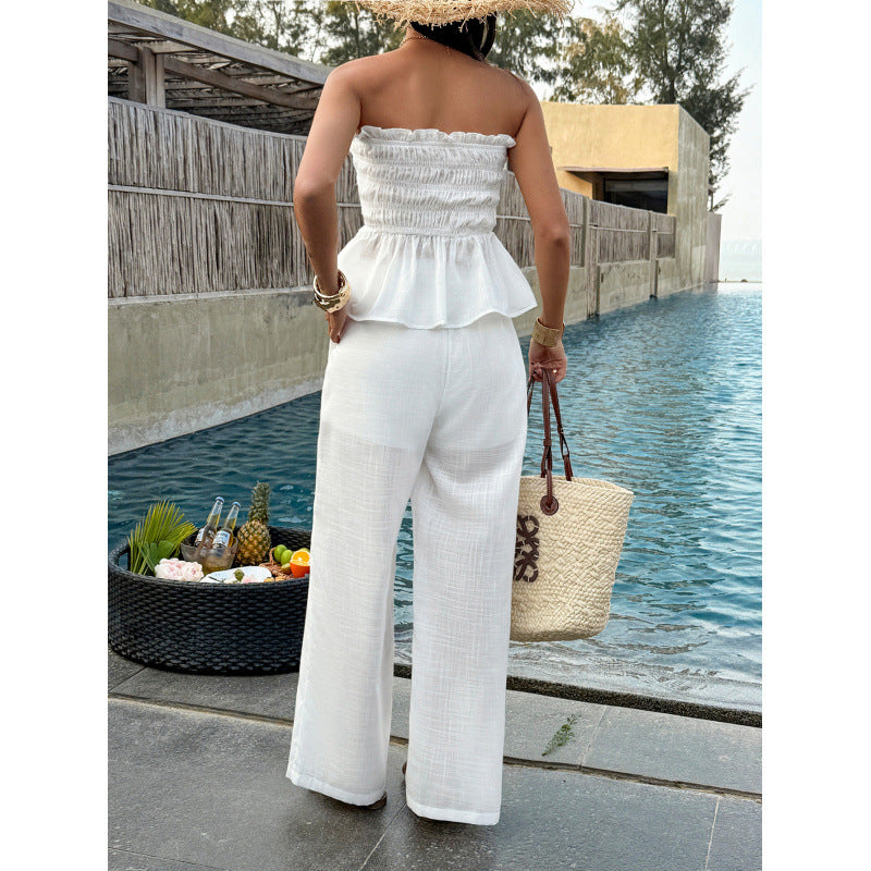 Damen Elegantes Oberteil mit gerafftem Bustier und weiten Hosen R&B