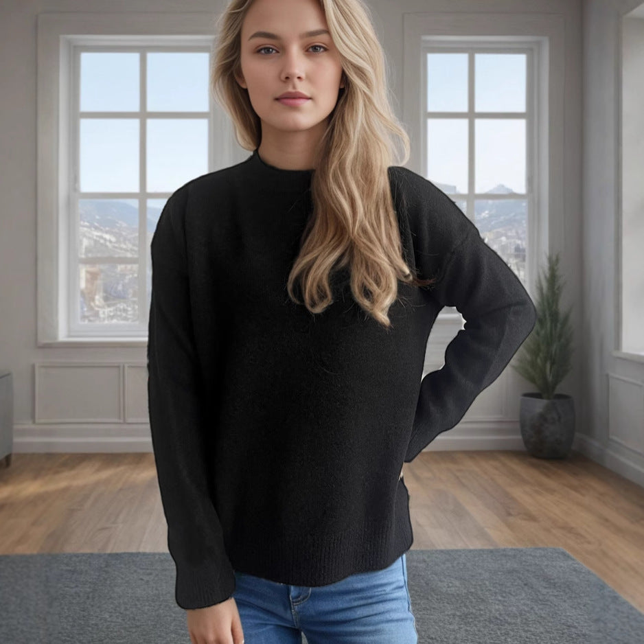 Damen lässiger Pullover mit weitem Schnitt und modernem Rippstrickdesign R&B