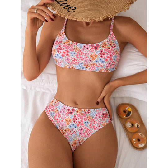 Damen High-Waist Bikini-Set mit floralem Design und komfortablen Trägern R&B