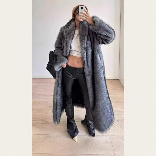 Damen Oversize Kunstpelzmantel R&B