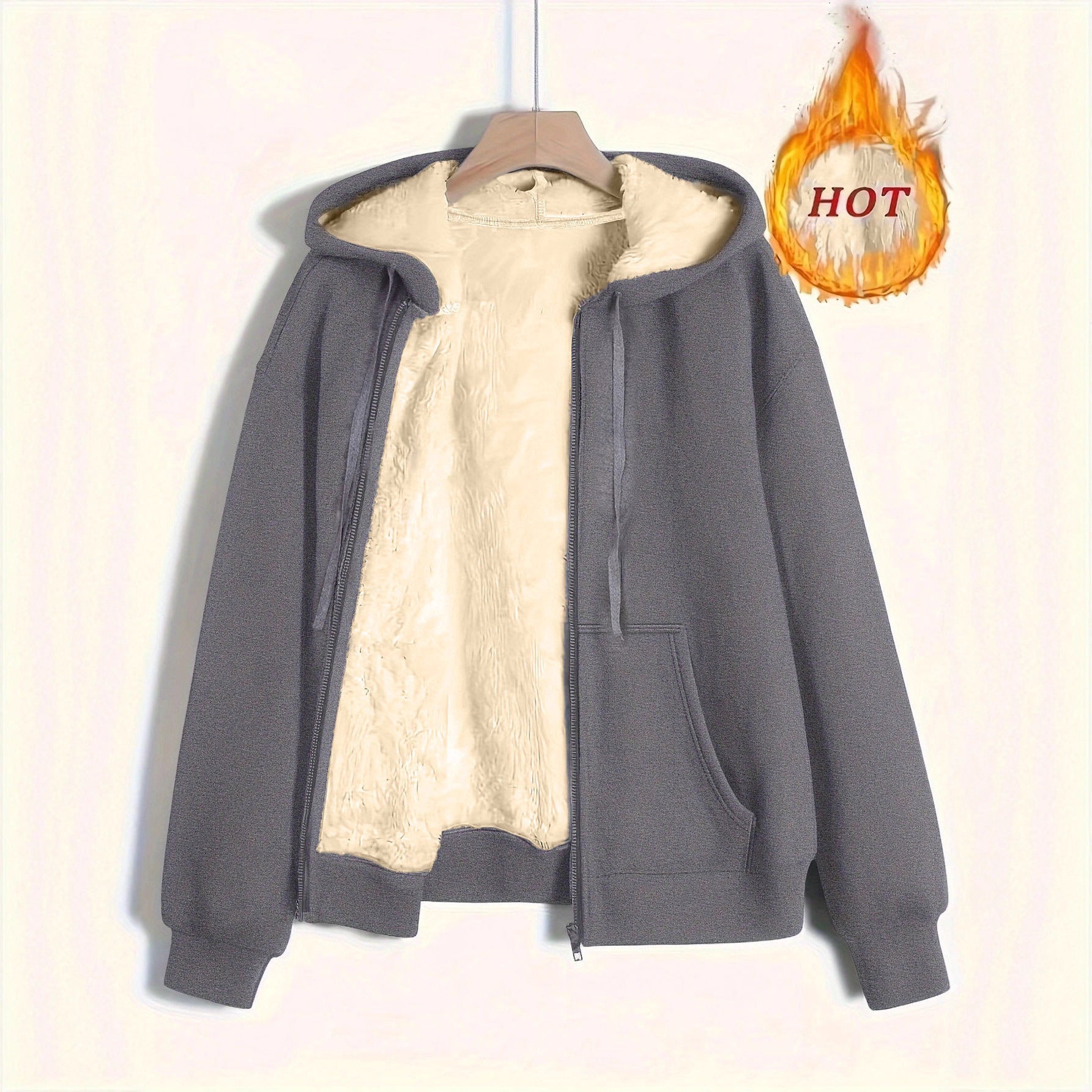 Damen kuschelige Fleecejacke mit Reißverschluss und Kapuze