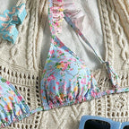Damen Triangel-Bikini-Set mit floralen Rüschendetails und verstellbaren Trägern R&B