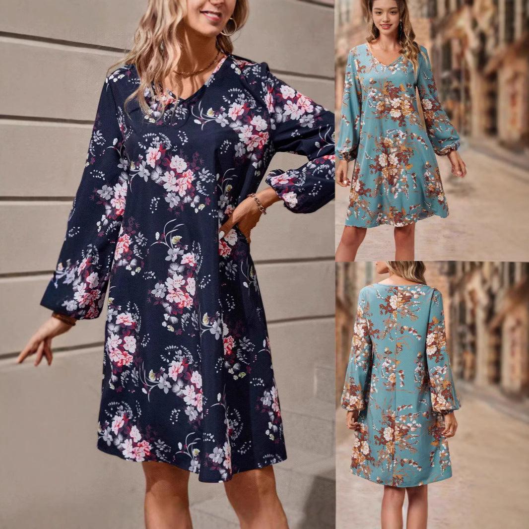 Damen Blusenkleid mit floralem Design und voluminösen Ärmeln R&B