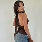 Damen Elegantes O-Back Top mit bindender Kapuze R&B