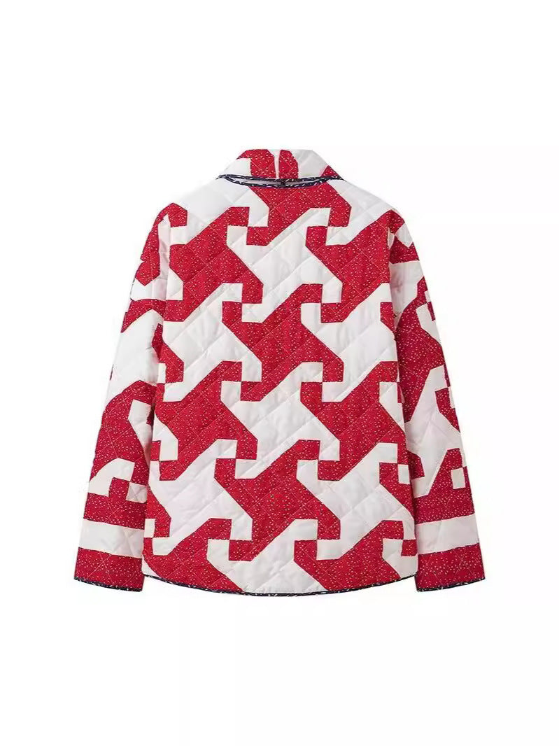 Damen gestepptes Überwurfjacke mit modernem Grafikdesign und großzügigen Taschen R&B