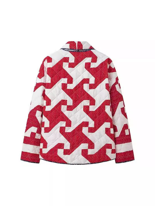 Damen gestepptes Überwurfjacke mit modernem Grafikdesign und großzügigen Taschen R&B