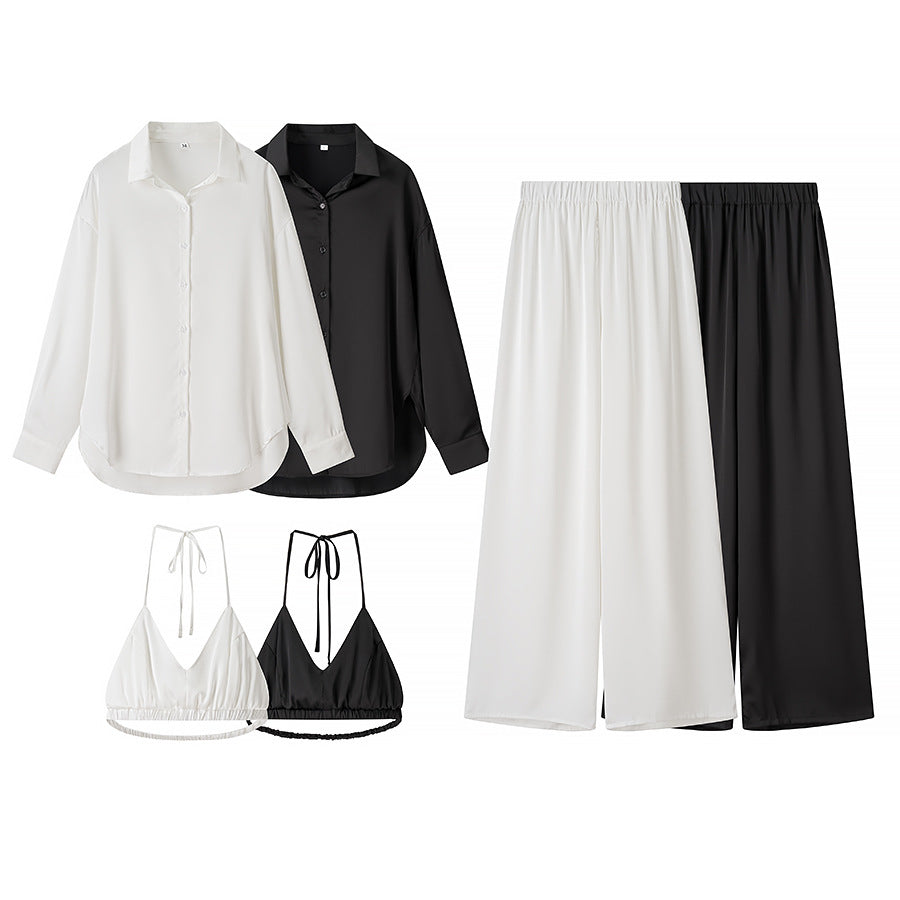 Damen Set aus eleganter Bluse, bequemen Palazzo-Hosen und modischem Bralette R&B