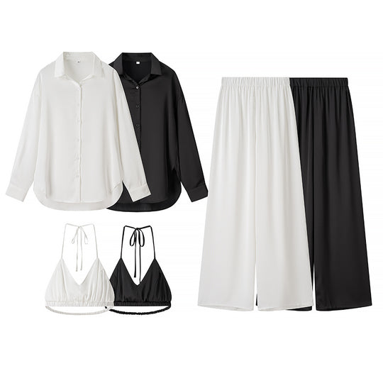 Damen Set aus eleganter Bluse, bequemen Palazzo-Hosen und modischem Bralette R&B