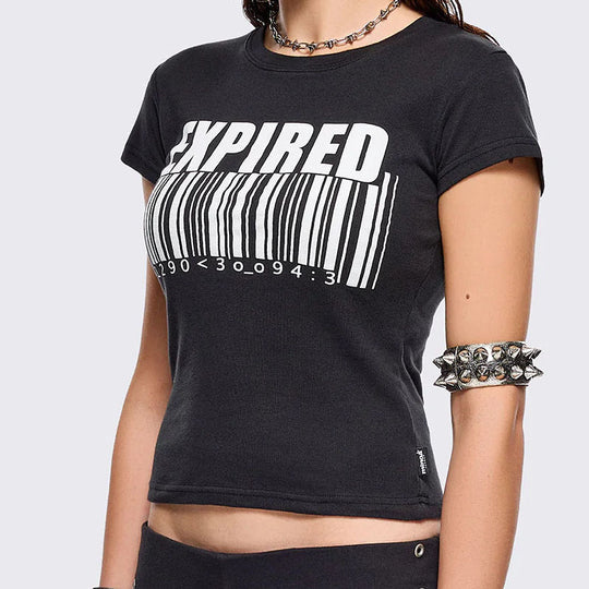 Damen Grafik-T-Shirt mit trendigem Barcode-Print R&B