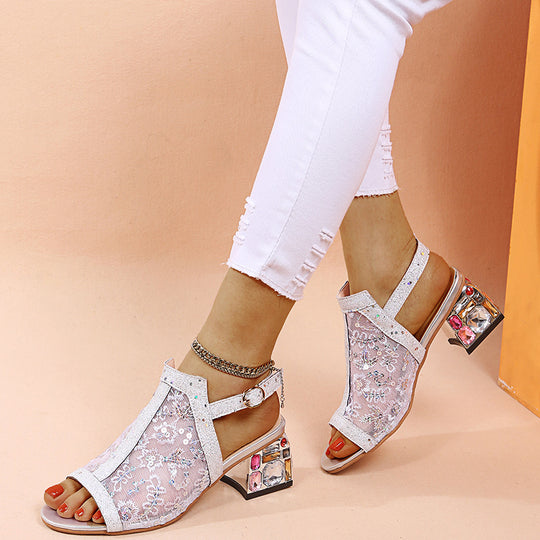 Damen glamouröse Slingback-Sandalen mit funkelndem Schmuckdetail R&B