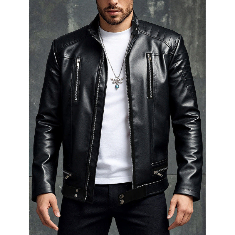 Herren Kunstlederjacke mit Stehkragen