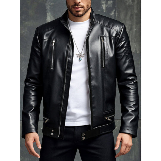 Herren Kunstlederjacke mit Stehkragen
