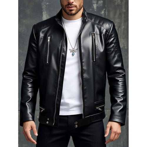 Herren Kunstlederjacke mit Stehkragen