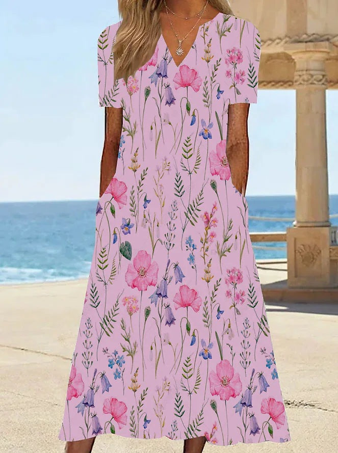 Damen Blumengemusterte Sommerkleid mit Taschen R&B