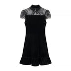 Damen Abendkleid mit transparenten Spitzenärmel und Rüschensaum R&B