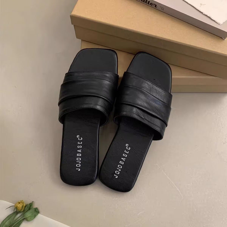 Damen modische Pantoletten mit breitem Textilriemen und rutschfester Sohle R&B