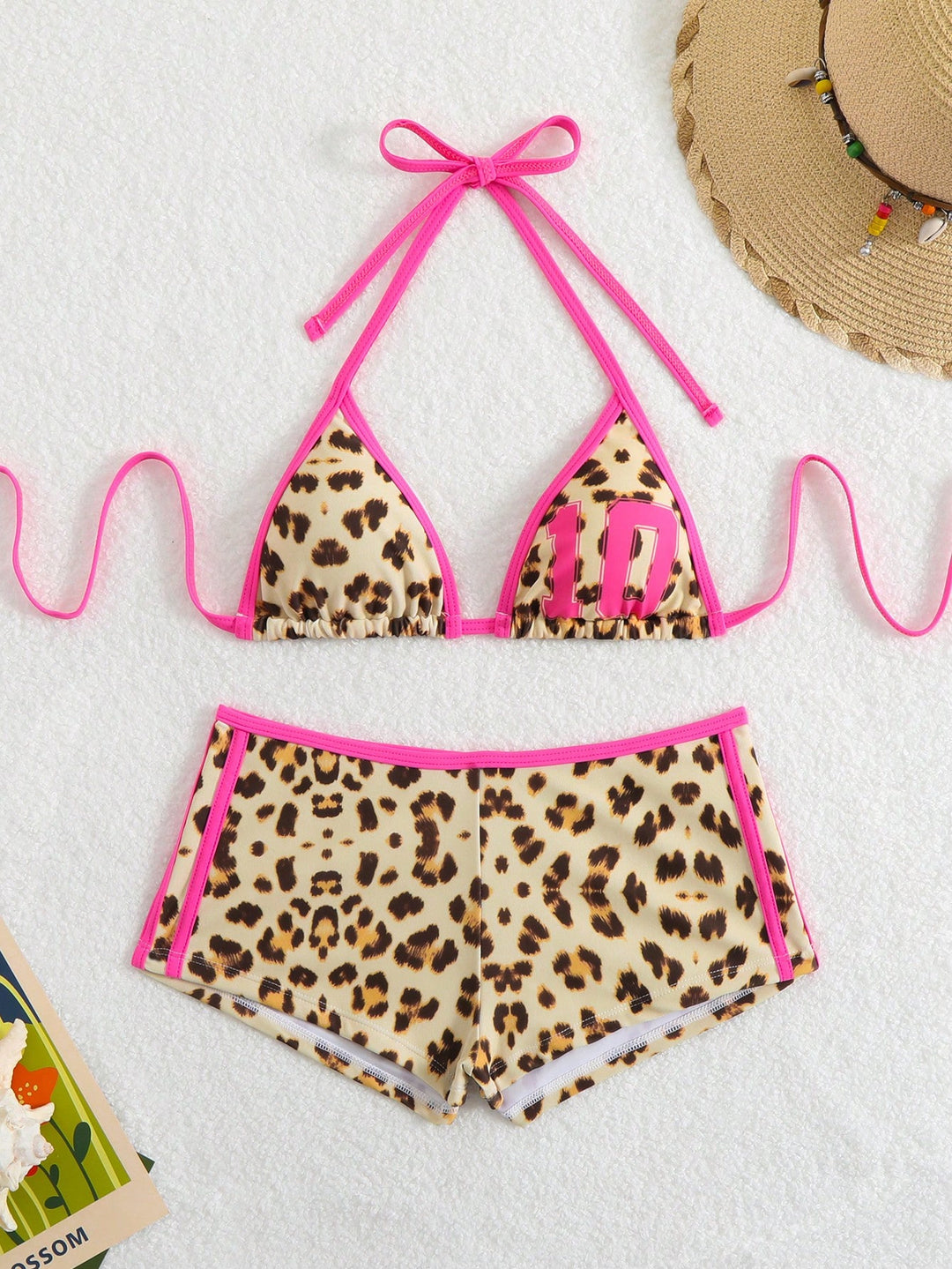 Damen Bikini-Set mit modischem Leopardenmuster und verstellbarem Halter R&B