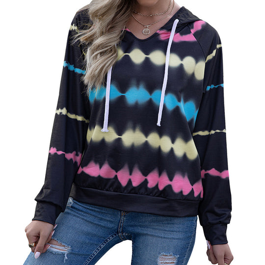 Damen lässiger Kapuzenpullover im modernen Tie-Dye-Stil mit seitlichen Einsätzen R&B