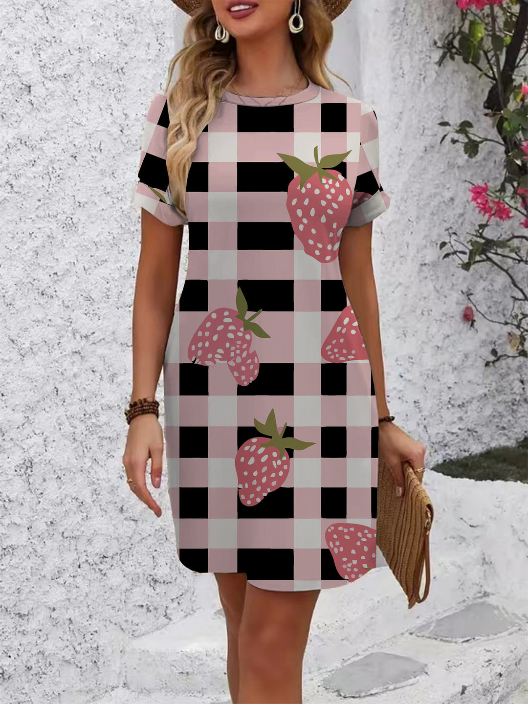 Damen lässiges Kurzarmkleid mit kreativem geometrischen Muster R&B