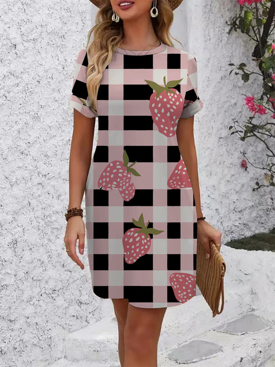 Damen lässiges Kurzarmkleid mit kreativem geometrischen Muster R&B