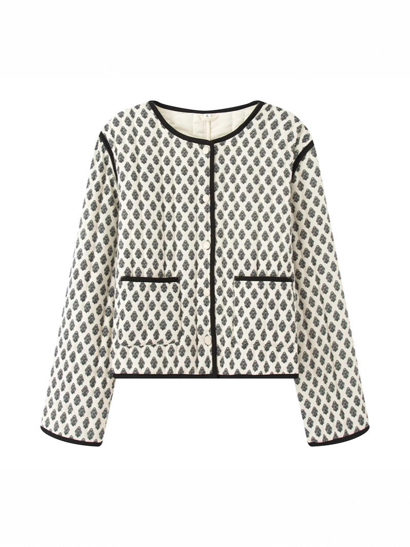 Damen gesteppte Jacke mit dekorativen Taschen und modernem Print R&B