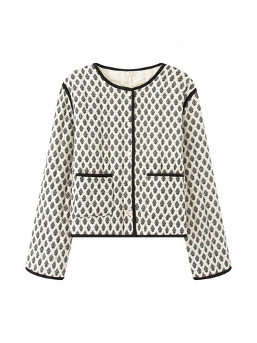 Damen gesteppte Jacke mit dekorativen Taschen und modernem Print R&B