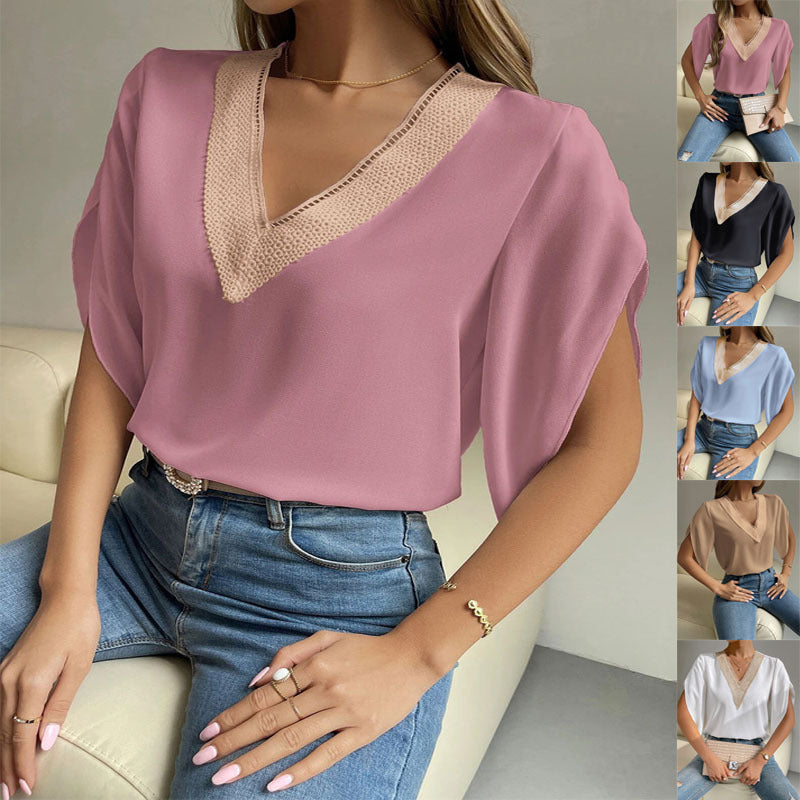 Damen elegantes V-Ausschnitt Oberteil mit dekorativen Details R&B