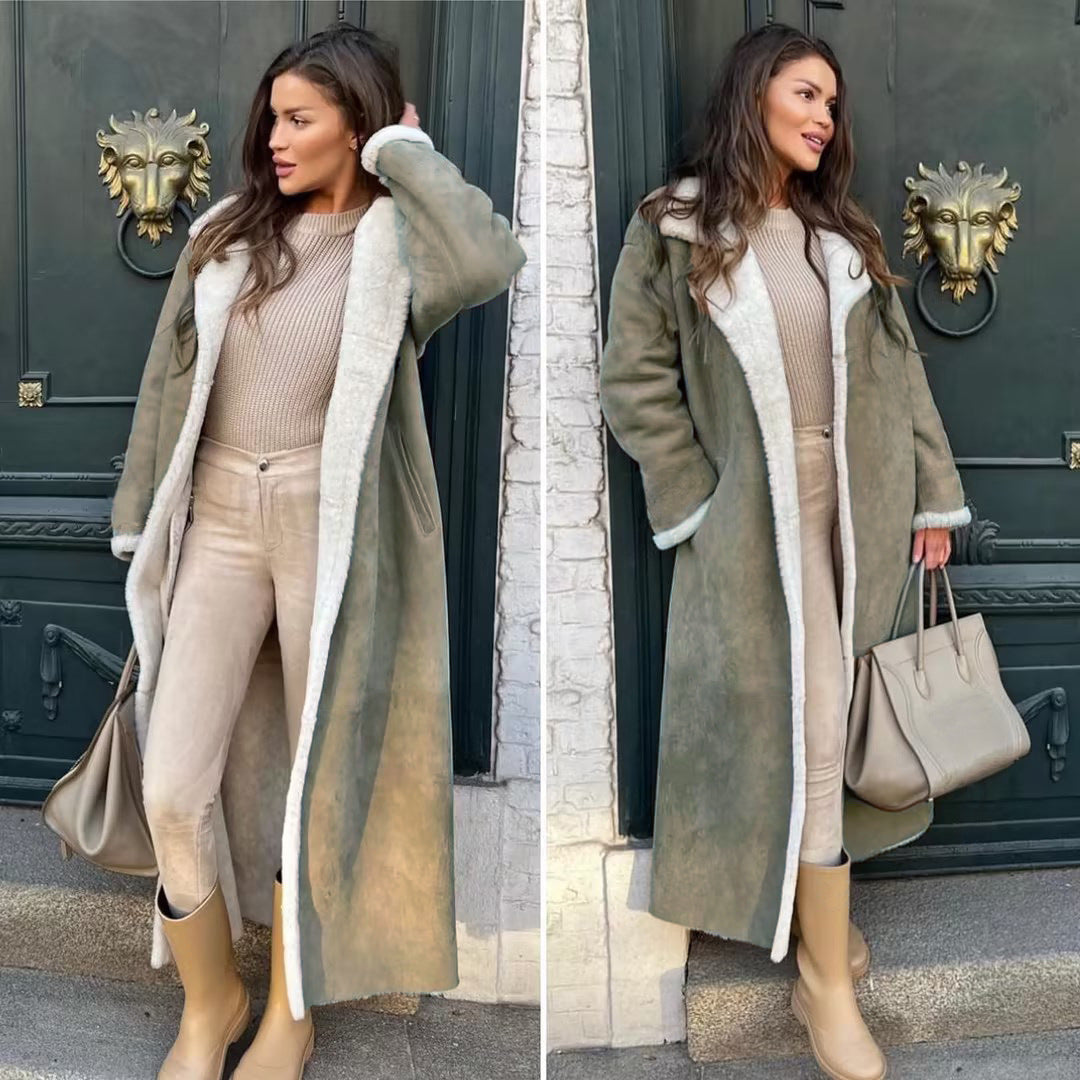 Damen Eleganter Kunstfellmantel mit übergroßem Revers und bequemen Taschen R&B
