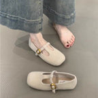 Damen elegante Filz-Ballerinas mit dekorativem Riemchen und bequemer Sohle R&B