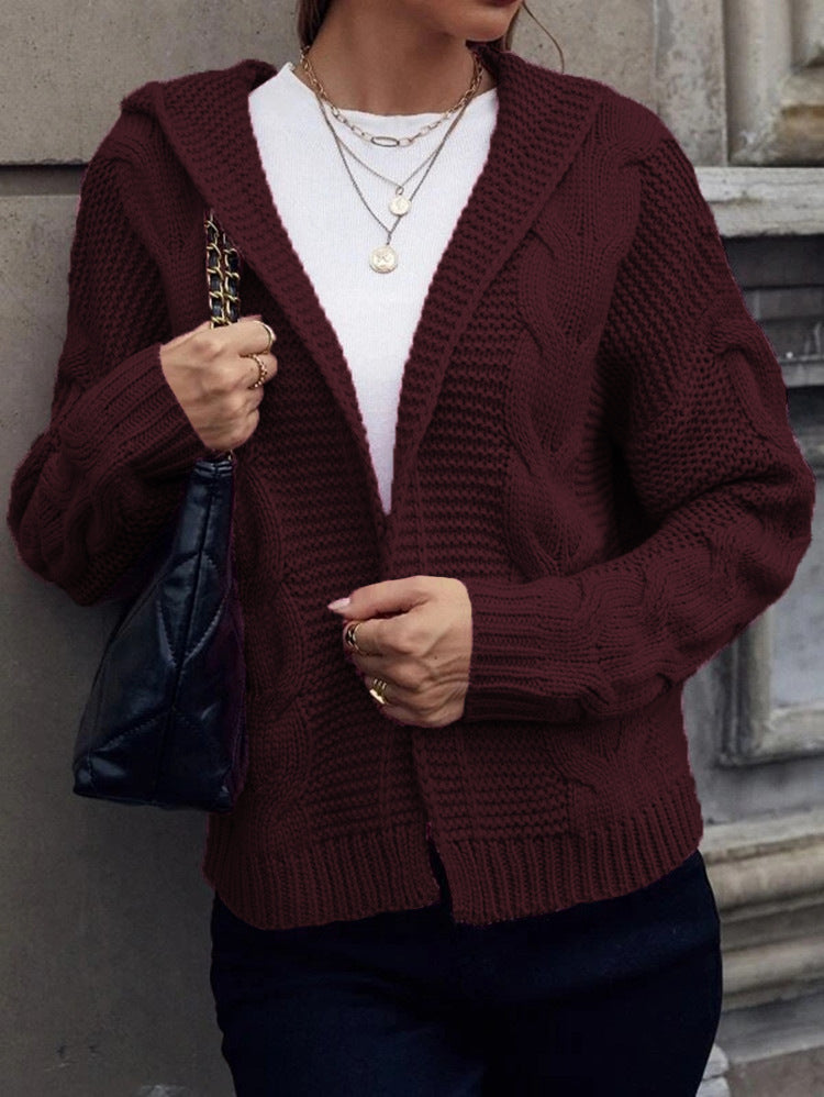 Damen Strickjacke mit Kapuze und dekorativem Kabelmuster R&B