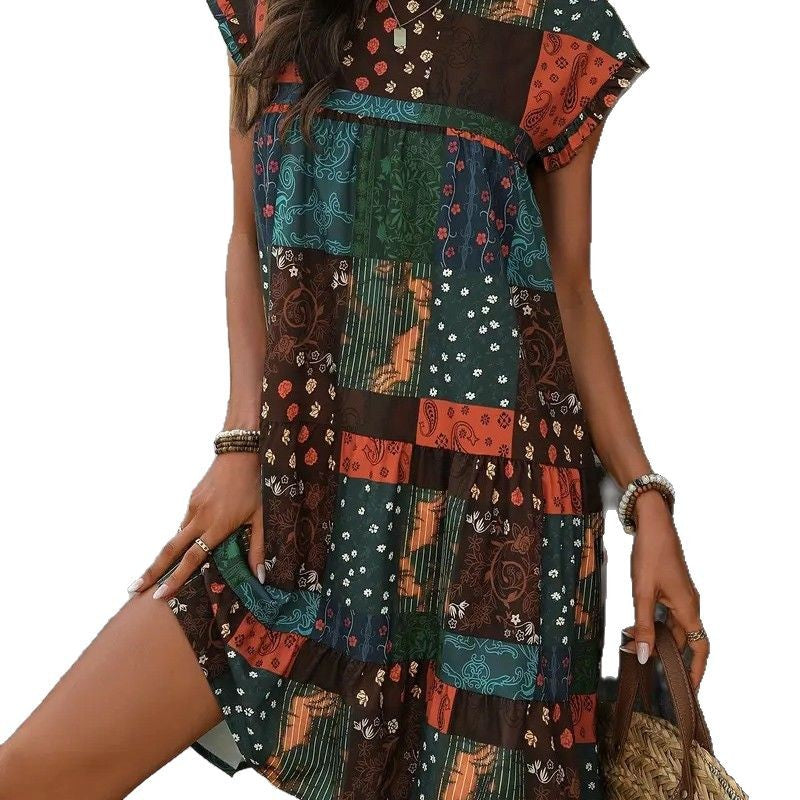 Damen Freizeitliches Patchwork Kleid R&B