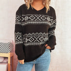 Damen gemütlicher Strickpullover mit traditionellem Muster R&B