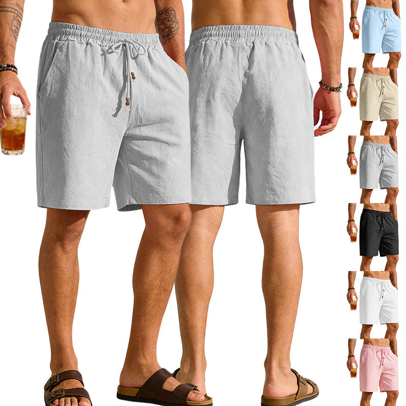 Herren nan leichte Strand-Bermuda aus Leinenmix mit Elastikbund Kordelzug und Zierknopfleiste R&B