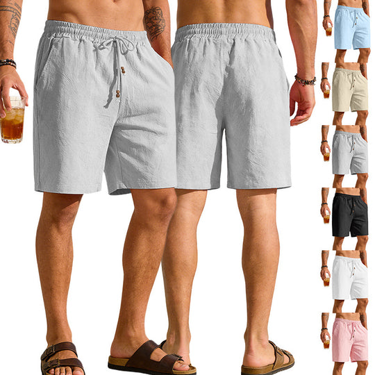 Herren nan leichte Strand-Bermuda aus Leinenmix mit Elastikbund Kordelzug und Zierknopfleiste R&B