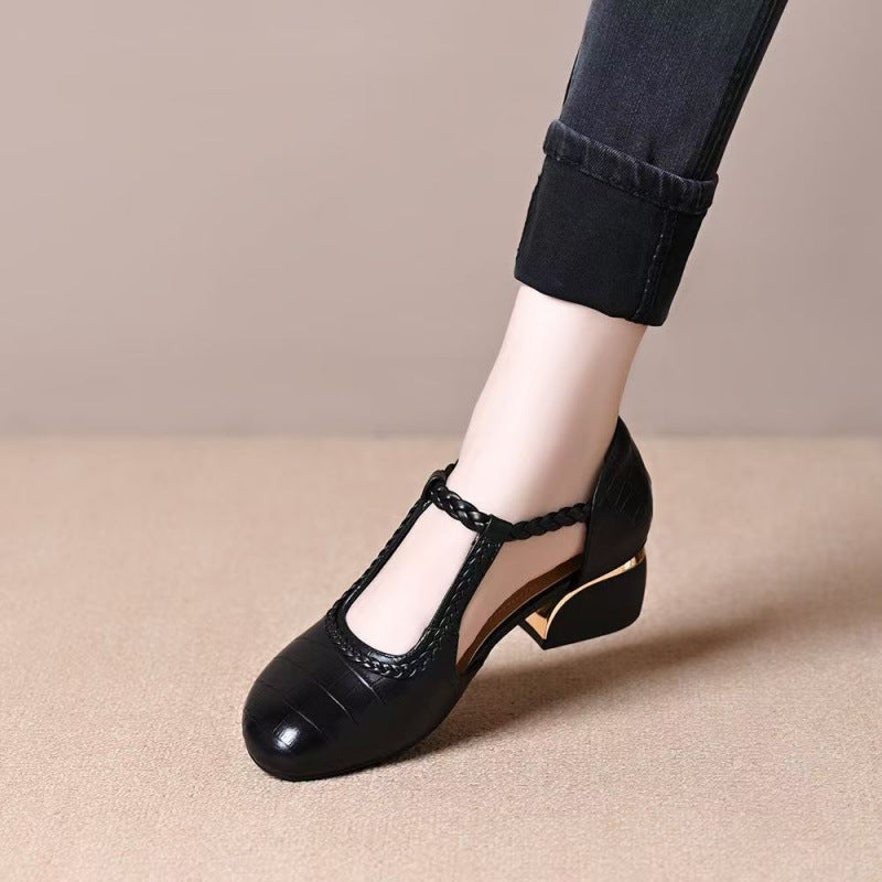 Damen Elegante T-Strap Pumps mit geflochtenem Detail und modischem Absatz R&B