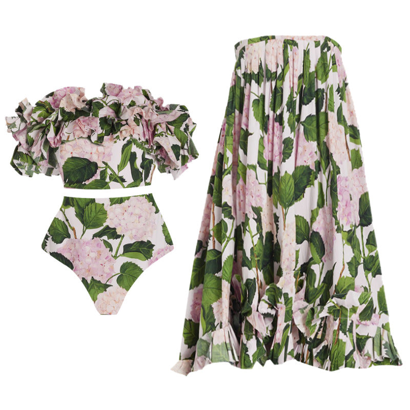 Damen Einteiler Badeanzug mit voluminösen Rüschendetails und floralem Design R&B