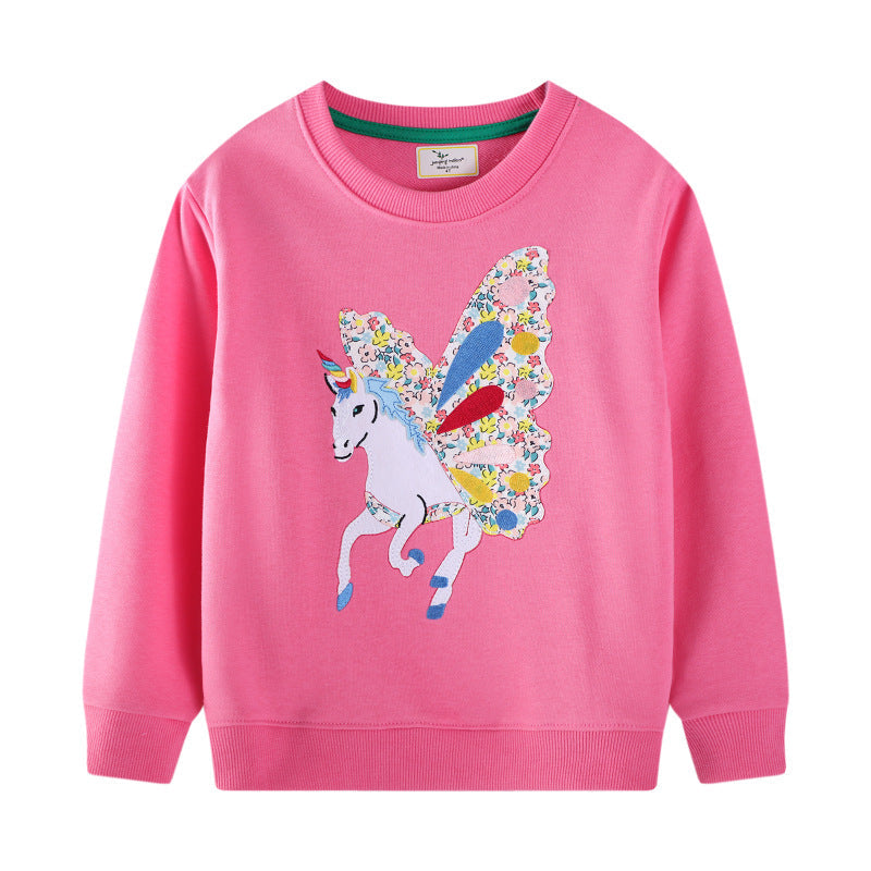 Mädchen Sweatshirt mit zauberhaftem Einhorn-Design und bunten Blumenapplikationen R&B