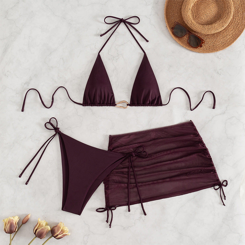 Damen Bikini-Set mit Triangle-Oberteil und verstellbarem Rock R&B
