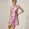 Damen Sommerliches Minikleid mit hochgeschlossenem Kragen und verspieltem Farbverlauf R&B