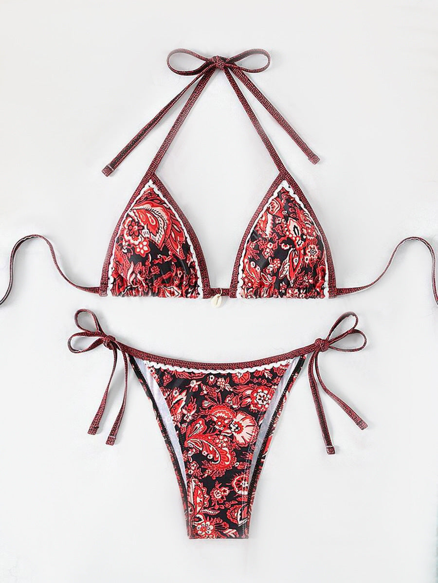 Damen Triangel-Bikini mit floralem Vintage-Muster R&B